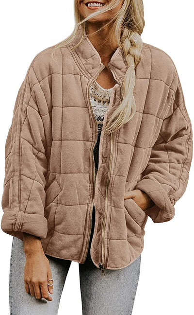 Abrigo de Invierno con Cierre de Cremallera y Cuello Alto - Chaqueta Larga Estampado Cuadros para Mujer - Image 2