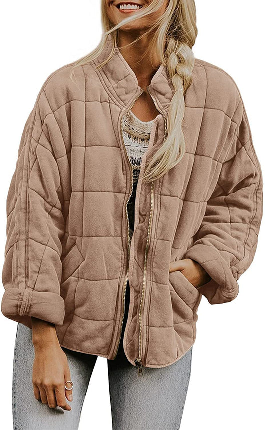 Abrigo de Invierno con Cierre de Cremallera y Cuello Alto - Chaqueta Larga Estampado Cuadros para Mujer - Image 2