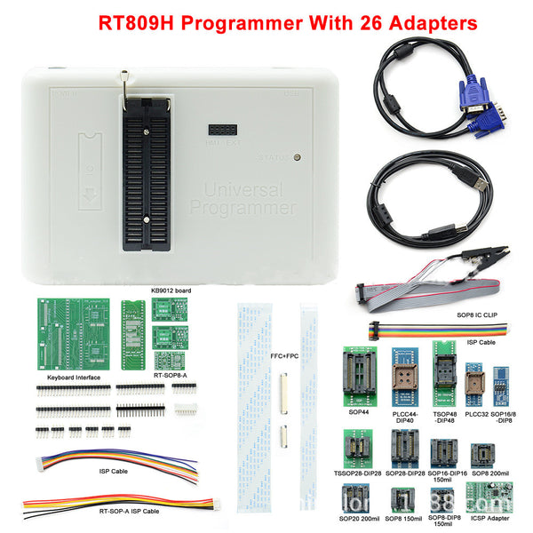 Programador RT809H Profesional para NAND, EMMC, EC, MCU y NOR - Kit 26 Piezas