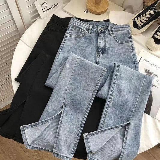 Jeans de Cintura Alta con Abertura en el Ruedo para Mujer