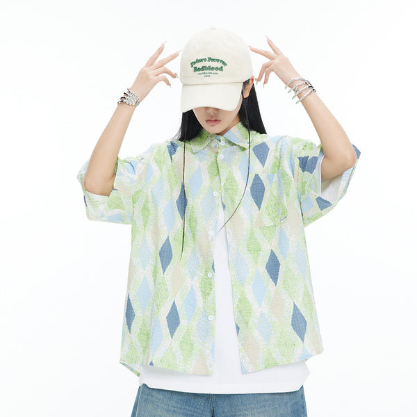 Camisa Cuadros Manga Corta Suelta Unisex
