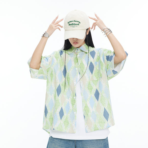 Camisa Cuadros Manga Corta Suelta Unisex