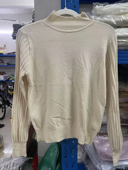 Suéter Cuello Alto Rayas Hundidas Ajustado Casual - Image 9