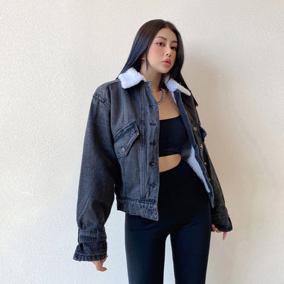 Chaqueta Denim Retro Americana con Forro de Lana para Mujer - Image 6