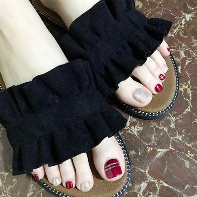 Uñas Postizas para Pies con Glitter Plateado y Burdeos - Diseño Artístico - Image 3