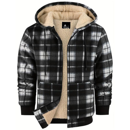 Chaqueta Impermeable de Lana a Cuadros con Capucha para Hombre - Image 6