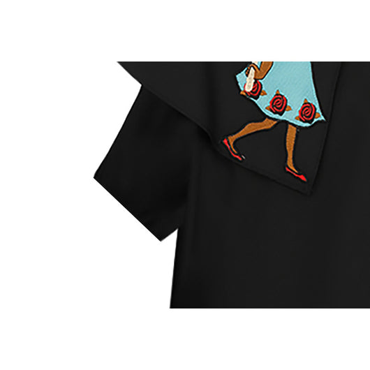 Blusa Suelta Azul Marino con Cuello Bordado de Manga Corta - Image 6