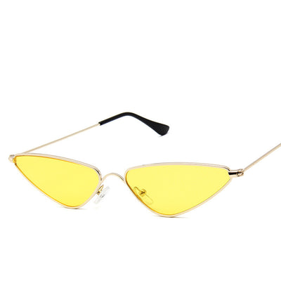 Small frame triangle sunglasses with silver metal frames and vibrant yellow lenses, featuring black temple tips. - Image 17