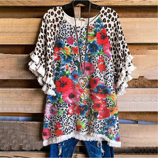 Blusa Suelta Cuello Redondo con Volantes de Encaje y Bloques de Color para Mujer - Image 11