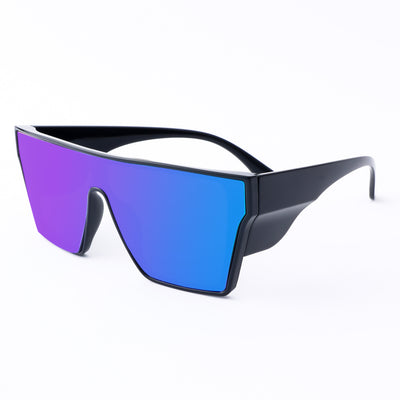 Black frame sports cycling sunglasses with vibrant purple polarized shield lenses, ideal for biking and outdoor activities. - Image 8