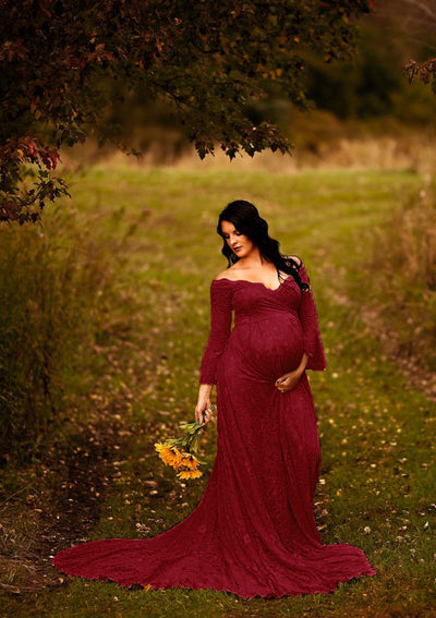 Vestido Premamá Largo con Encaje y Volantes Elegante - Image 7