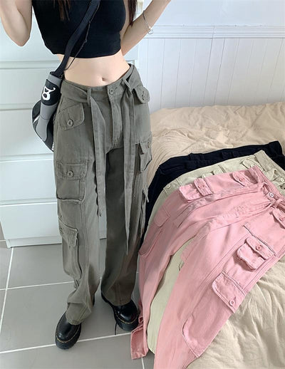 Pantalones Cargo Sueltos Vintage Americano con Múltiples Bolsillos y Detalles Desgastados - Image 31