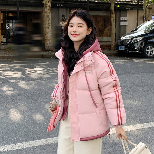 Chaqueta Acolchada de Algodón Cálida con Contraste de Colores Estilo Coreano