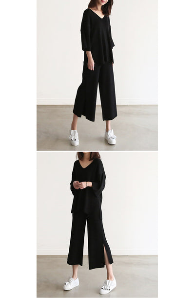 Conjunto Elegante: Blusa Escote V con Pantalón Palazzo de Pierna Ancha - Image 13