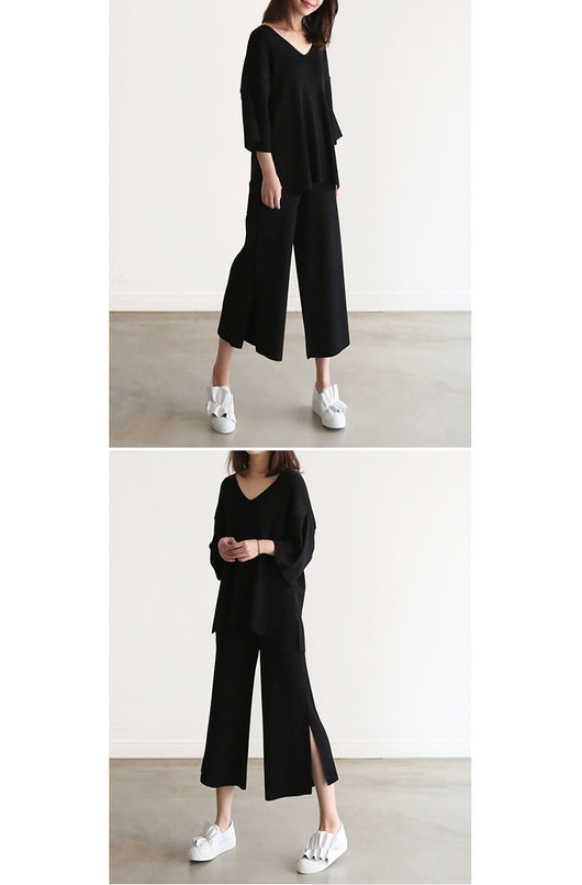 Conjunto Elegante: Blusa Escote V con Pantalón Palazzo de Pierna Ancha - Image 13