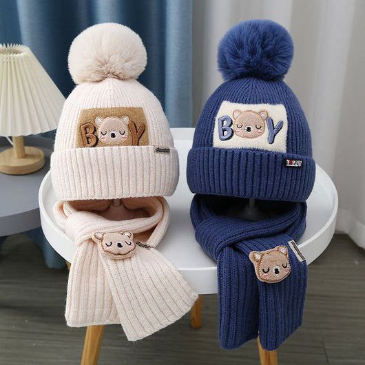 Gorro y Bufanda Tejida para Bebé - Conjunto Osito Calientito