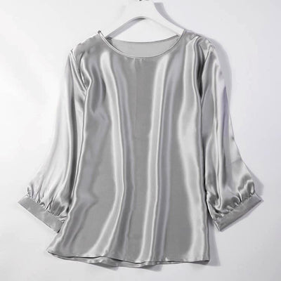 Camisa de Seda de Gusano de Seda con Perla Brillante y Satén - Image 39
