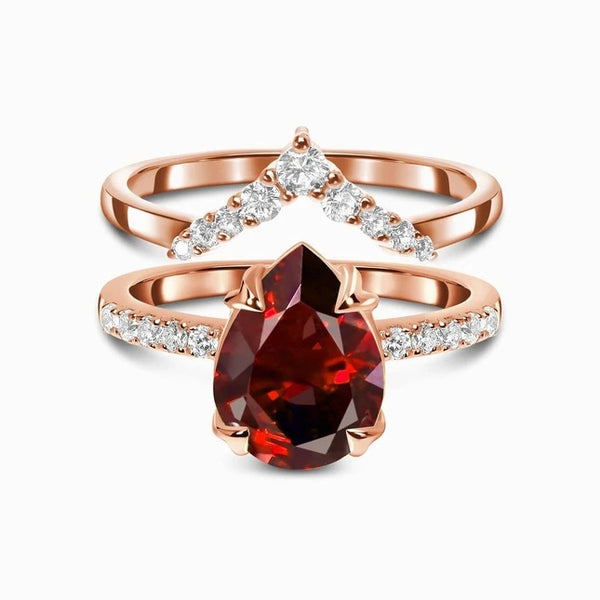 Anillo Doble Capa de Plata Esterlina con Rubí y Microcircones Chapado en Oro Rosa - Image 2