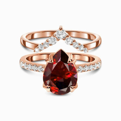 Anillo Doble Capa de Plata Esterlina con Rubí y Microcircones Chapado en Oro Rosa - Image 2