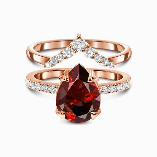 Anillo Doble Capa de Plata Esterlina con Rubí y Microcircones Chapado en Oro Rosa - Image 2