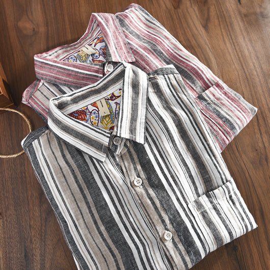 Camisa de Lino a Rayas para Hombre - Perfecta para Primavera y Verano - Image 4