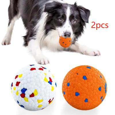 White pet ball dog toy with a textured surface, featuring scattered red, blue, and yellow hexagonal shapes. - Image 19