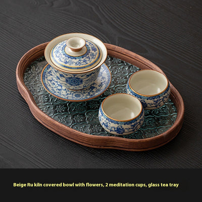 Juego de Taza Gaiwan Ru Ware Azul y Blanco - Té Tradicional Chino - Image 12