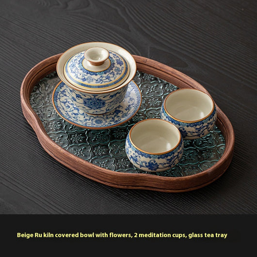 Juego de Taza Gaiwan Ru Ware Azul y Blanco - Té Tradicional Chino - Image 12
