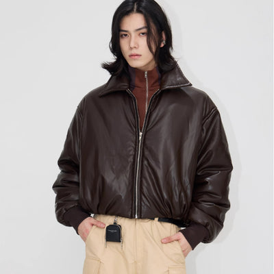 Chaqueta de Cuero y Algodón con Hombros Caídos para Mujer
