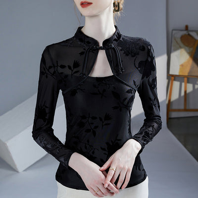 Blusa Base Layer Qipao Ajustada con Cuello Mao y Jacquard - Image 10