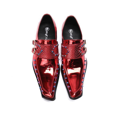 Zapatos de Cuero Ejecutivos Coreanos Hombre Punta Aguda Charol Grabado Vino Tinto - Image 12