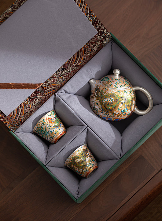 Juego de Té Kung Fu Dragón Fénix Dorado con Esmalte Auspicioso - Image 13