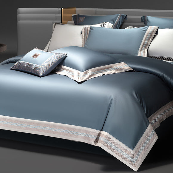 Juego de Cama 4 Piezas Algodón Puro Satinado con Bordados