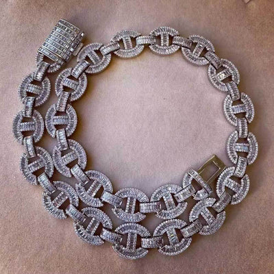Cadena y Pulsera Hip Hop Nariz de Cerdo Chapado en Oro Real 16mm - Image 11