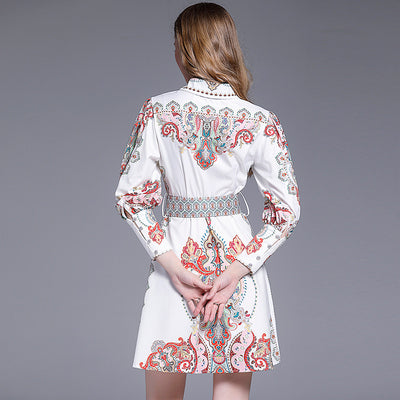 Vestido Elegante Palacio Estampado Manga Farol Ajustado Multiuso - Image 4