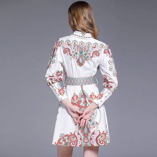 Vestido Elegante Palacio Estampado Manga Farol Ajustado Multiuso - Image 4