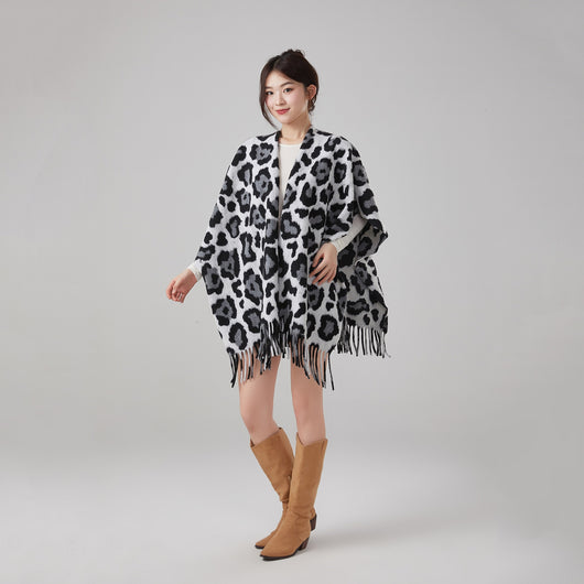 Chal Vintage Estampado Leopardo con Borlas, Cálido y Grueso - Image 3