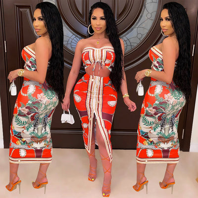 Traje Envolvente Plisado con Escote Estampado y Abertura Lateral - Image 2
