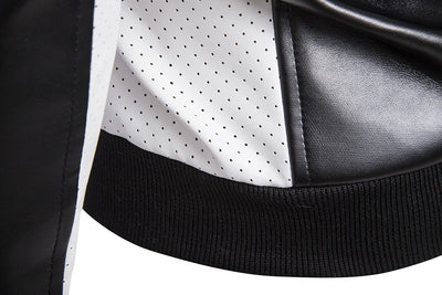 Abrigo de Cuero con Cuello de Pie y Combinación de Colores - Image 19
