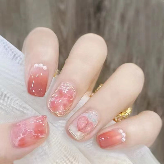 Uñas Postizas Removibles Diseño Fresa Corazón Mariposa Cortas - Image 6