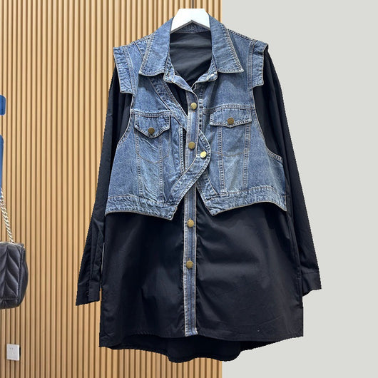 Chaqueta Denim Falso Dos Piezas para Mujer con Diseño Moderno - Image 3