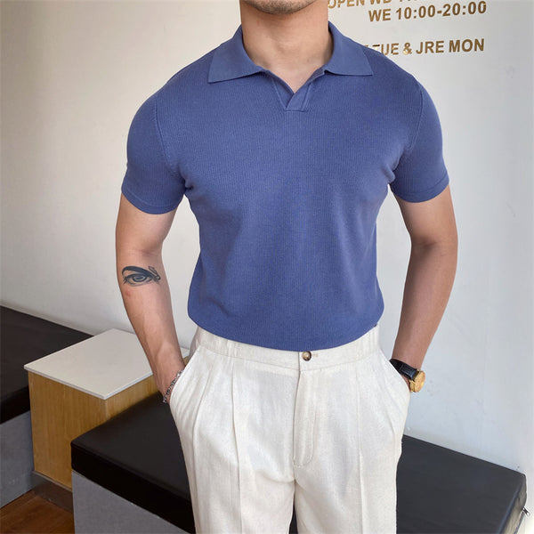 Camisa Tipo Polo Sin Botones de Cuello V para Hombre