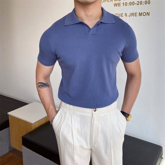 Camisa Tipo Polo Sin Botones de Cuello V para Hombre