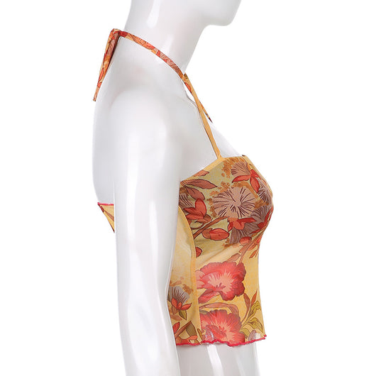 Top Bandeau Cropped con Encaje Estampado y Cordones - Image 12