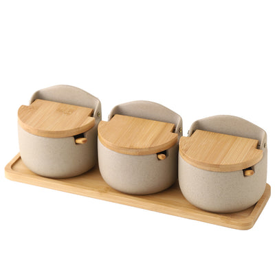 Set de 3 Recipientes de Cerámica Japonesa para Condimentos con Tapa - Image 4