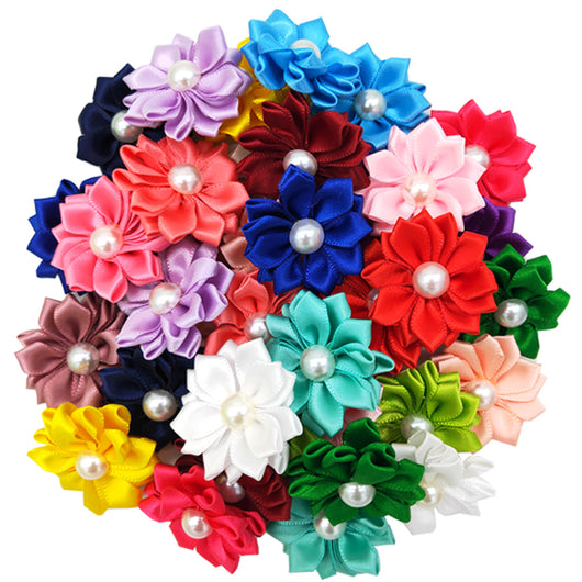 Moño Floral para Mascotas con Perlas y Elástico Decorativo - Image 2