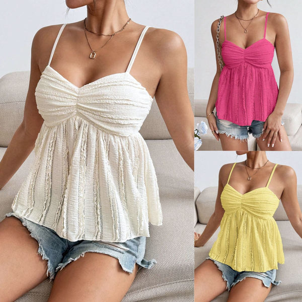 Blusa Casual Elegante de Chifón con Encaje y Tirantes Finos