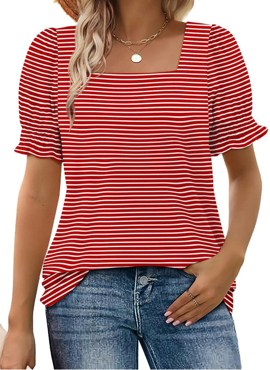 Blusa Suelta Cuello U con Mangas de Pétalos - Image 11