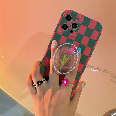 Funda Protectora para Celular Cuadriculada con Diseño de Tulipanes