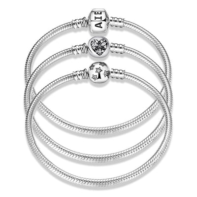 Pulsera de Plata Esterlina S925 con Cadena de Serpiente y Dijes Intercambiables